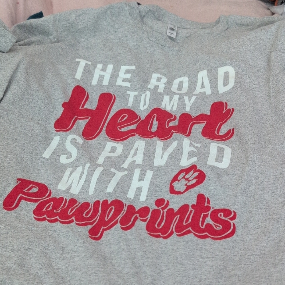 Gray T-Shirt with Red and White Pawprints Design